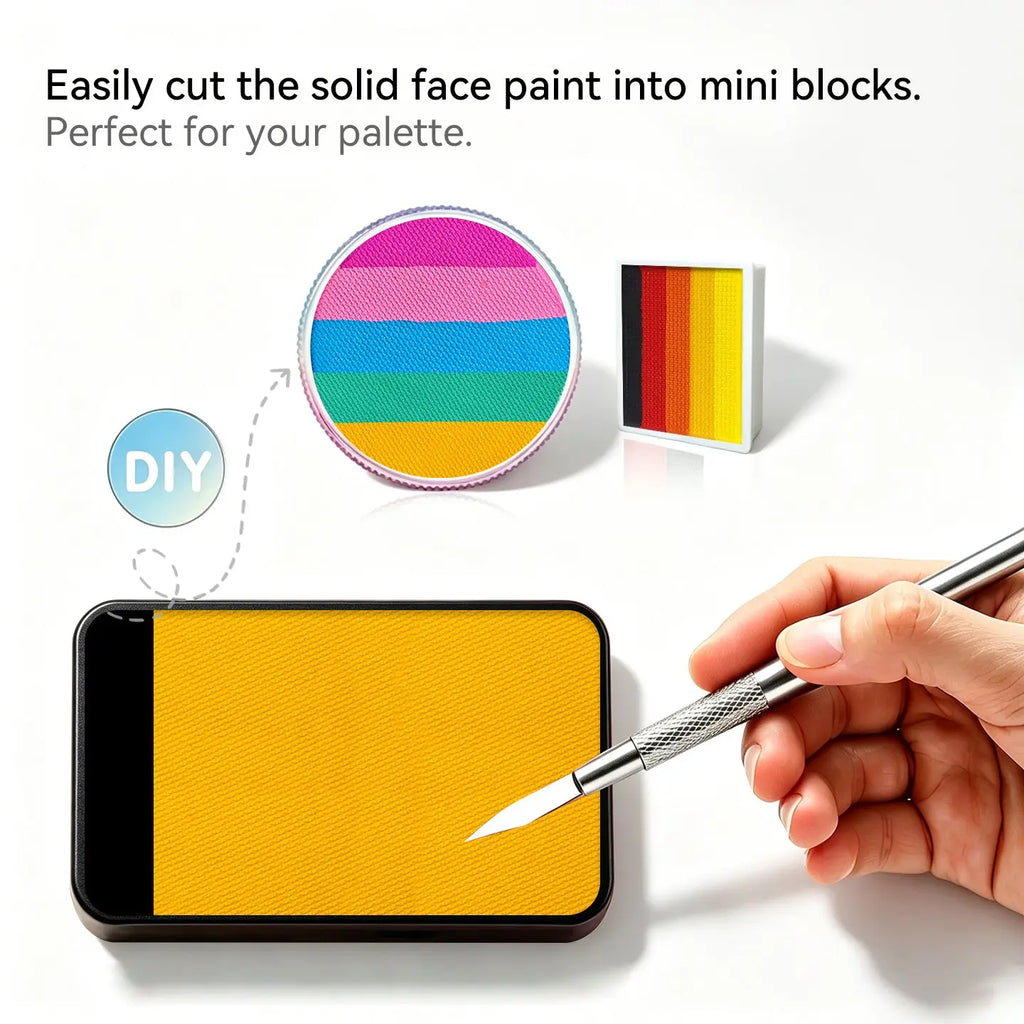 DIY cut solid face paint block, Anka Bella matte bright yellow face paint for custom palette