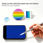 Cut Anka Bella solid matte royal blue face paint into mini blocks to build custom DIY split‑cake face paint palette
