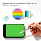 Cut Anka Bella solid matte lime green face paint into mini blocks to build custom DIY split‑cake face paint palette