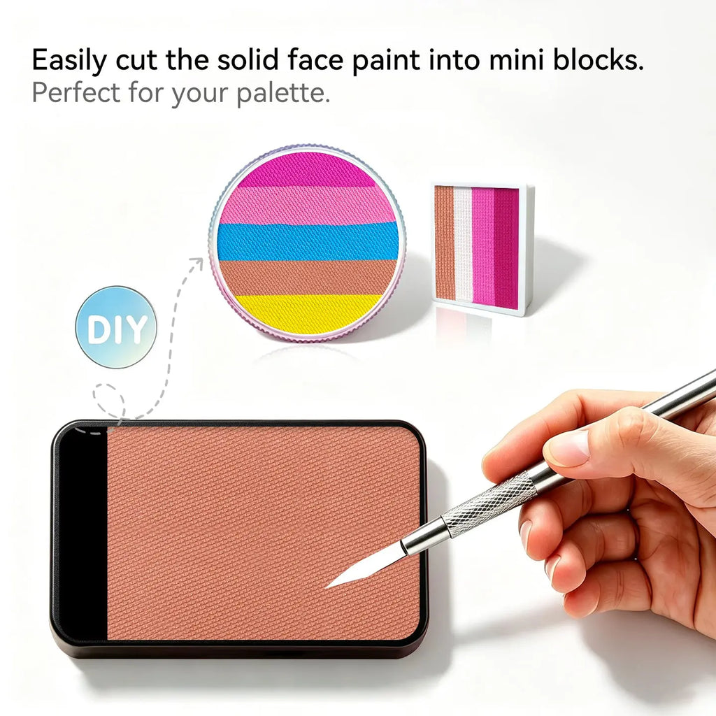 DIY cut solid face paint block, Anka Bella matte deep beige face paint for custom palette