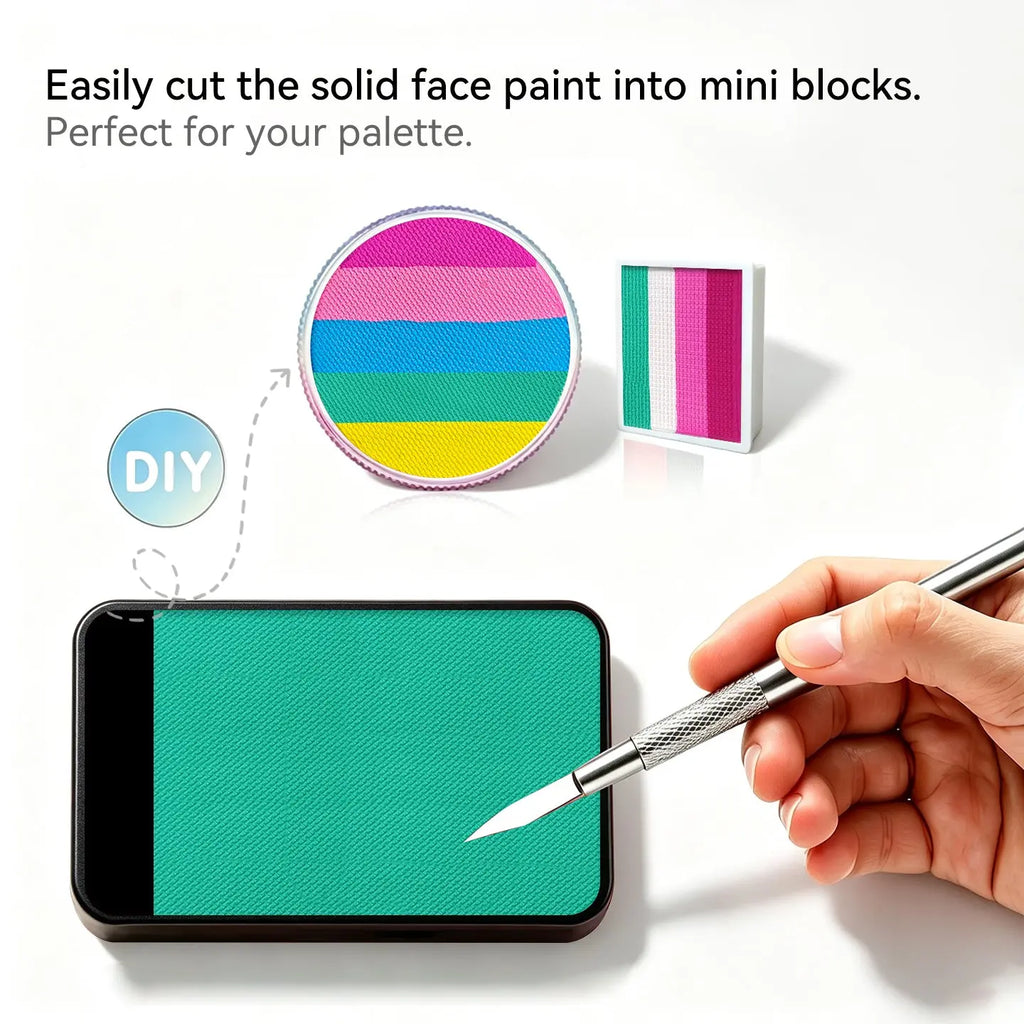 DIY cut solid face paint block, Anka Bella matte mint green face paint for custom palette