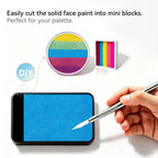 DIY cut Anka Bella solid pearl‑blue face paint into mini blocks to build custom split‑cake face paint palette