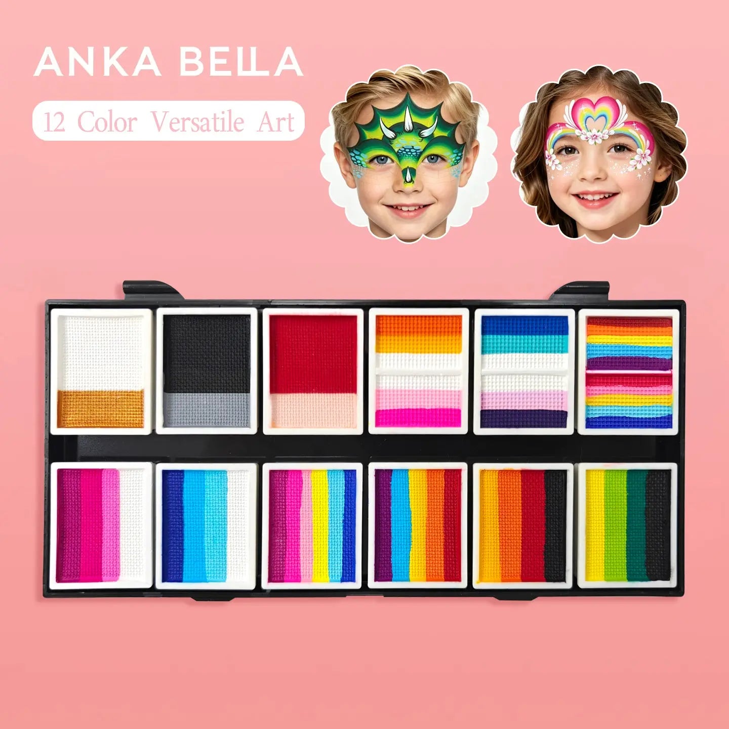 AnkaBella 12‑color versatile art split cake face and body paint palette non‑toxic kids halloween carnival face paintin