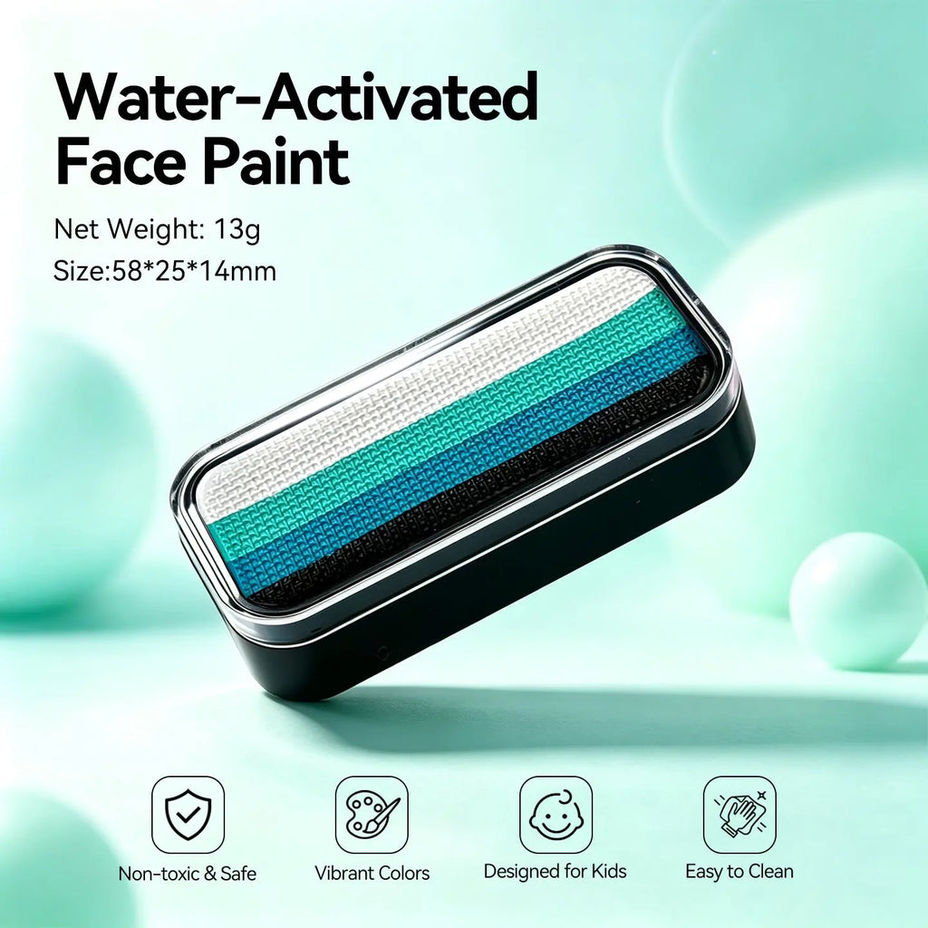 Anka Bella water-activated teal blue face paint tin palette, 13g 58*25*14mm non-toxic vibrant pigment easy to clean for kids ocean theme makeup
