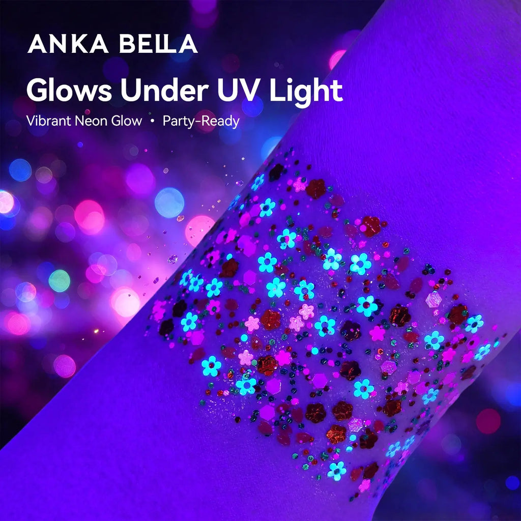 Anka Bella Iridescent Red Purple Blue Glitter, Flower & Round Sequins for Face & Body Festival Makeup Anka Bella