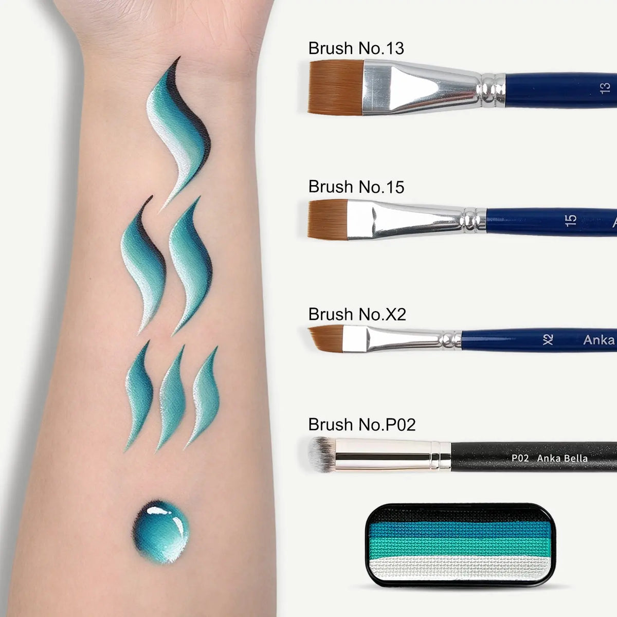 Anka Bella 4 Shade Teal Blue Water Activated Face Paint, Non-Toxic Skin Safe Washable Kids Body Paint for Halloween Cosplay Anka Bella