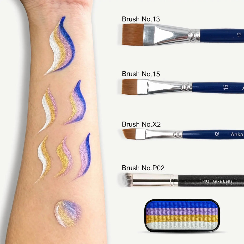 Anka Bella 4 Shade Bright Blue Lavender Gold White Water Activated Face Paint, Non-Toxic Skin Safe Washable Kids Body Paint for Party Cosplay Anka Bella