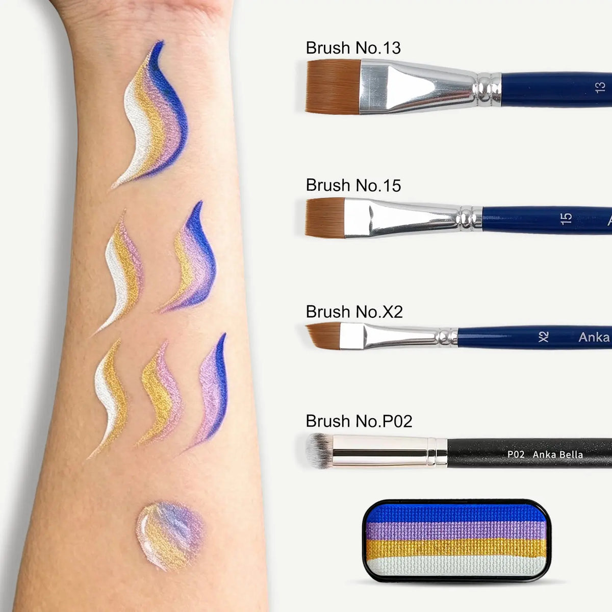 Anka Bella 4 Shade Bright Blue Lavender Gold White Water Activated Face Paint, Non-Toxic Skin Safe Washable Kids Body Paint for Party Cosplay Anka Bella