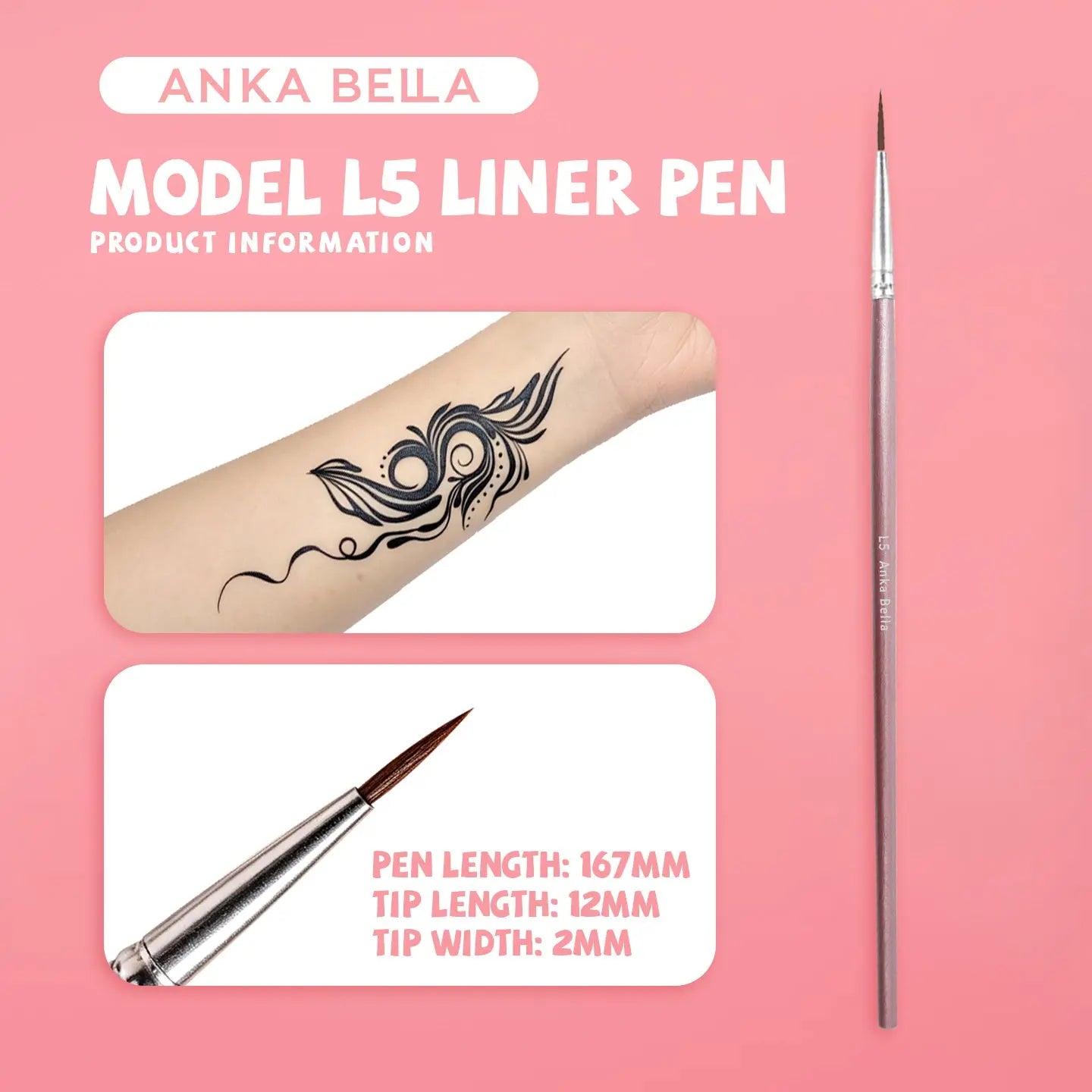Anka Bella L5 Liner Pen single brush, face painting fine liner brush for body art