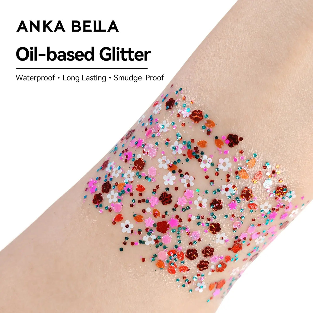 Anka Bella Iridescent Red Purple Blue Glitter, Flower & Round Sequins for Face & Body Festival Makeup Anka Bella
