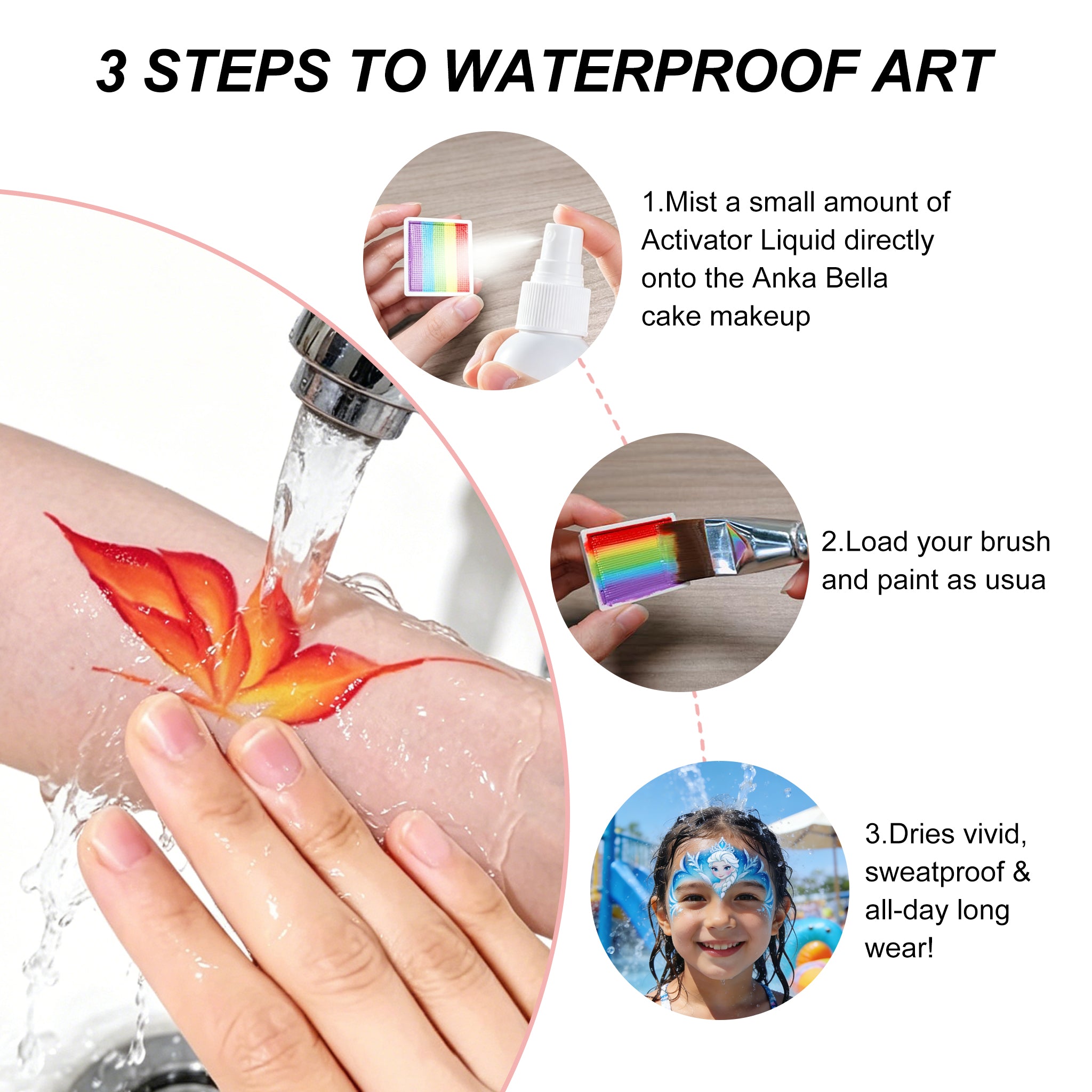 Anka Bella Waterproof Face Paint Activator Liquid - Sweatproof & Long-Wear Mixing Liquid for Water-Activated Cake Makeup Anka Bella