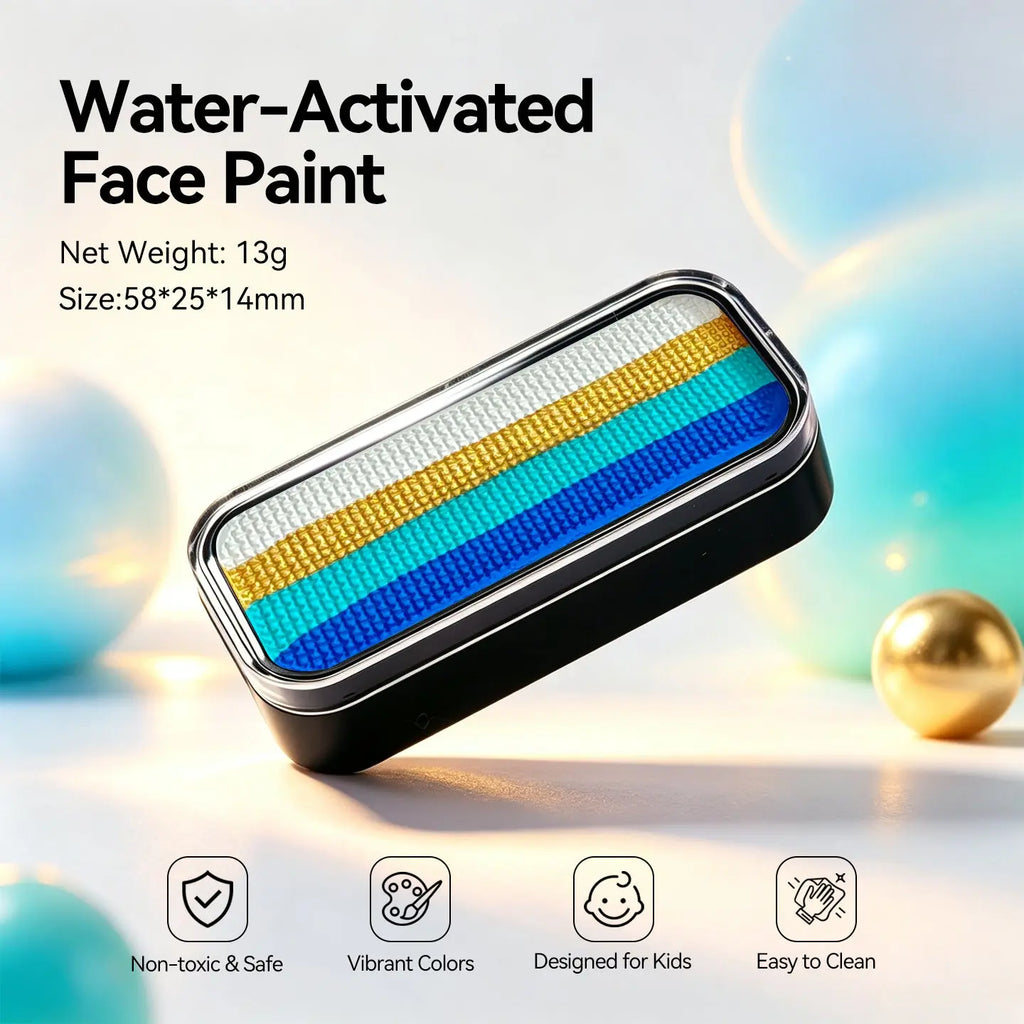 Anka Bella water-activated turquoise blue gold face paint tin palette, 13g 58*25*14mm non-toxic vibrant pigment easy to clean for kids mermaid costume makeup