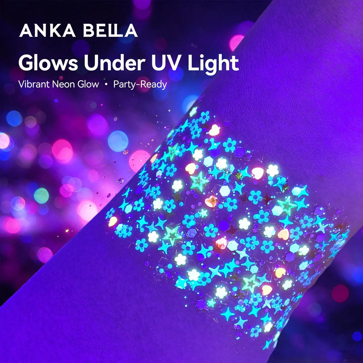 Anka Bella Iridescent Orange Pink Purple Glitter, Flower & Star Sequins for Face & Body Makeup Anka Bella
