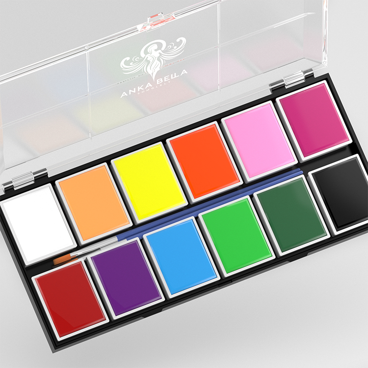 Paleta de pintura facial a base de aceite: 12 colores vibrantes y resistentes al agua