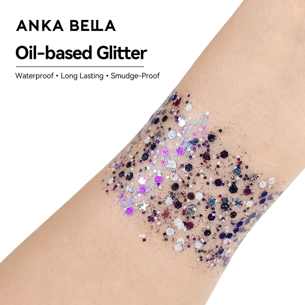 Anka Bella Iridescent Black Purple Glitter, Safe Face Body Glitter for Festival Makeup Anka Bella