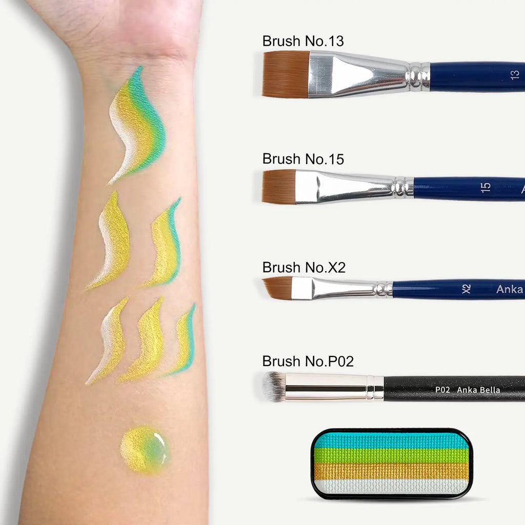 Anka Bella 4 Shade Shimmer Gold Lime Turquoise Water Activated Face Paint, Non-Toxic Skin Safe Washable Kids Body Paint for Party Cosplay Anka Bella