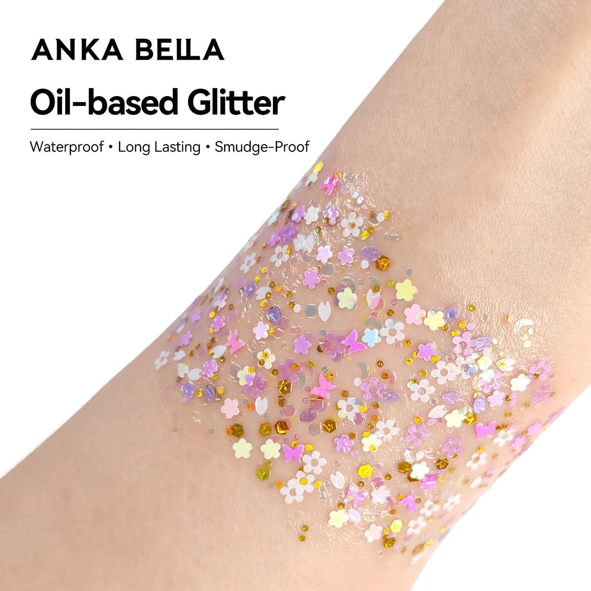 Anka Bella Iridescent Purple Pink Glitter, Flower & Petal Sequins for Face & Body Festival Makeup Anka Bella