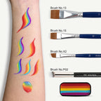 Anka Bella face paint swatch on arm with face painting brushes，rainbow