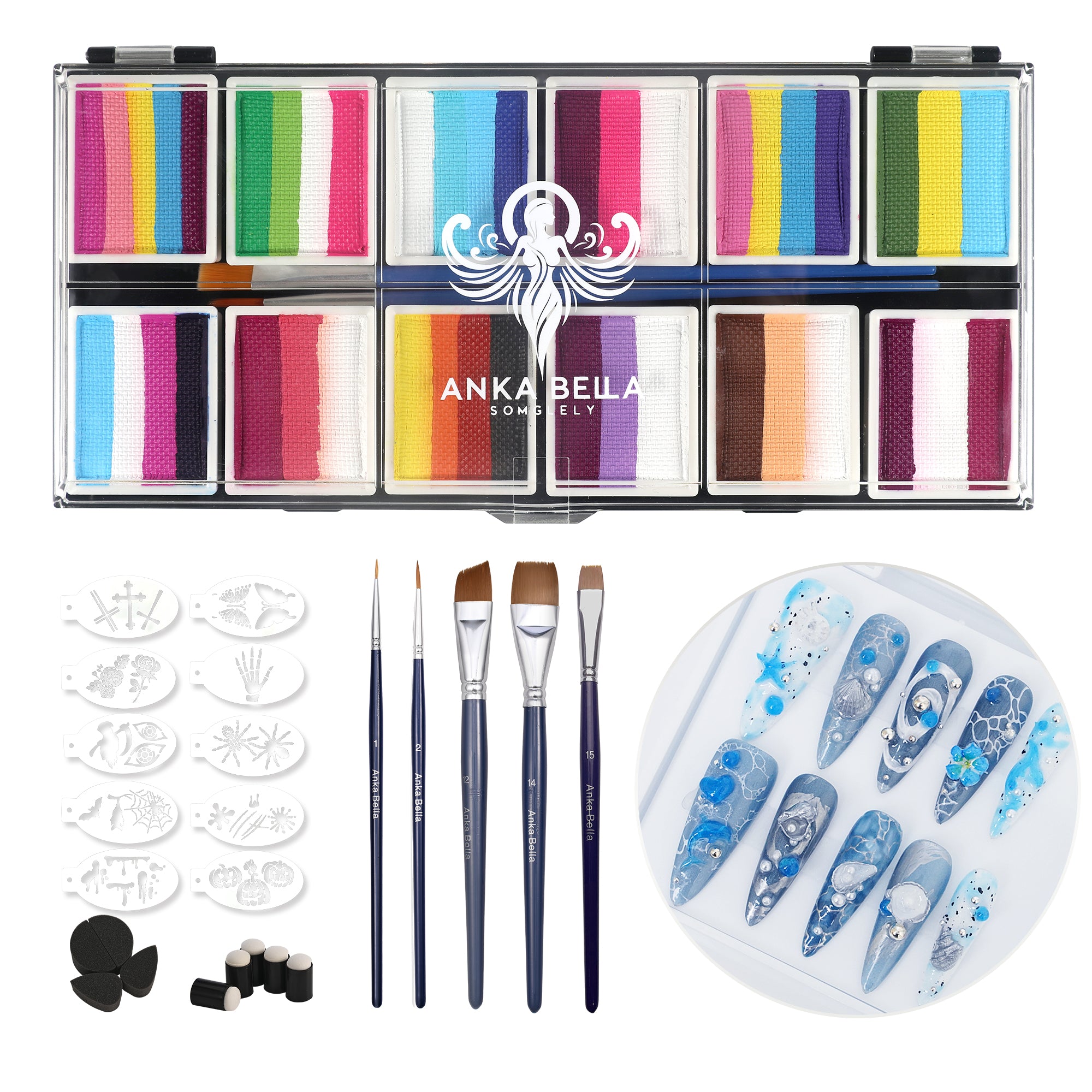 Halloween Face Paint Kit – 12 Dual-Color Pans (24 Shades)+ Free Halloween Tutorials