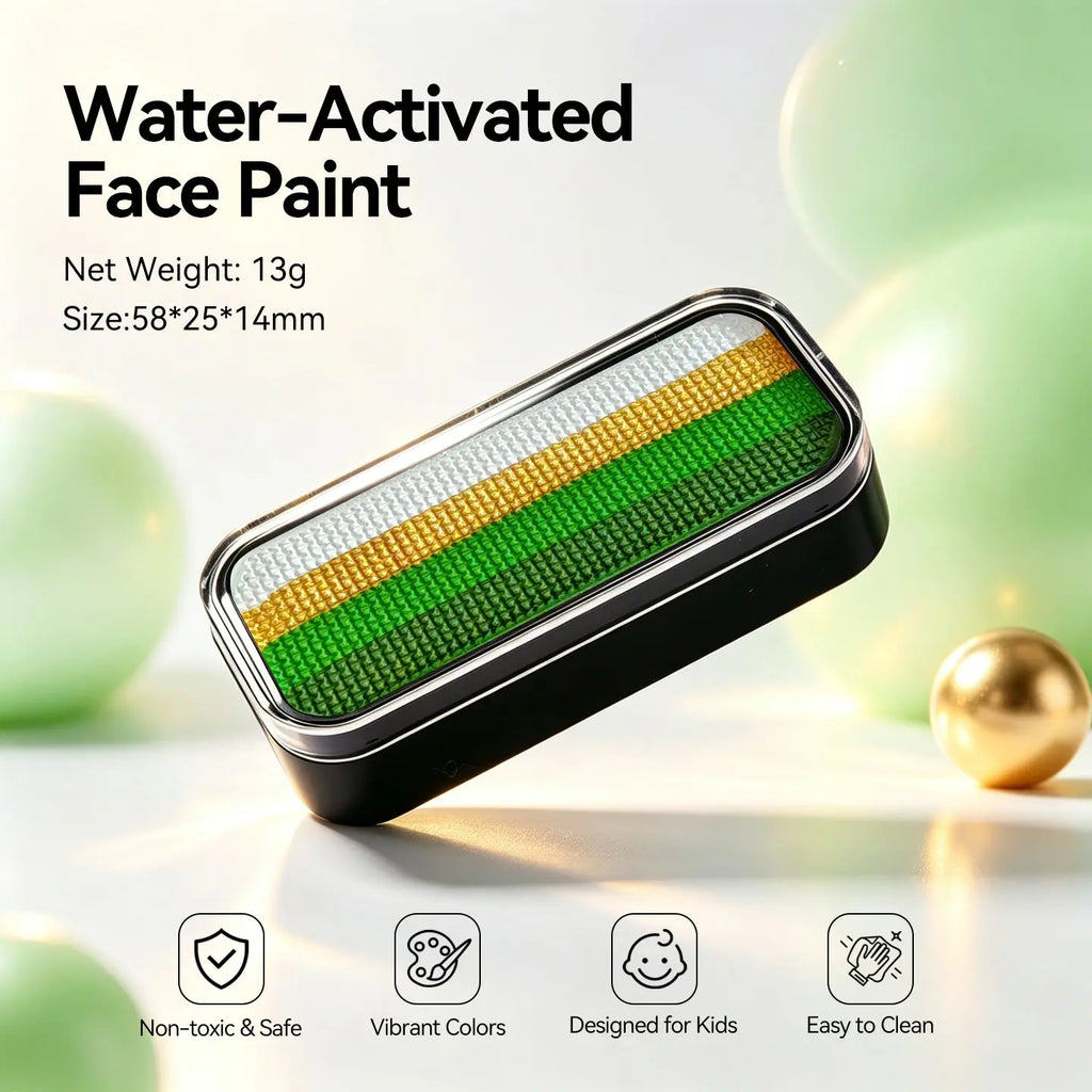 Anka Bella water-activated white gold green face paint tin palette, 13g 58*25*14mm non-toxic vibrant pigment easy to clean for St Patrick’s kids costume makeup