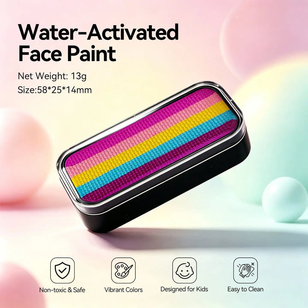 Anka Bella water-activated candy rainbow face paint tin palette, 13g 58x25x14mm non-toxic vibrant colors designed for kids easy to clean costume makeup