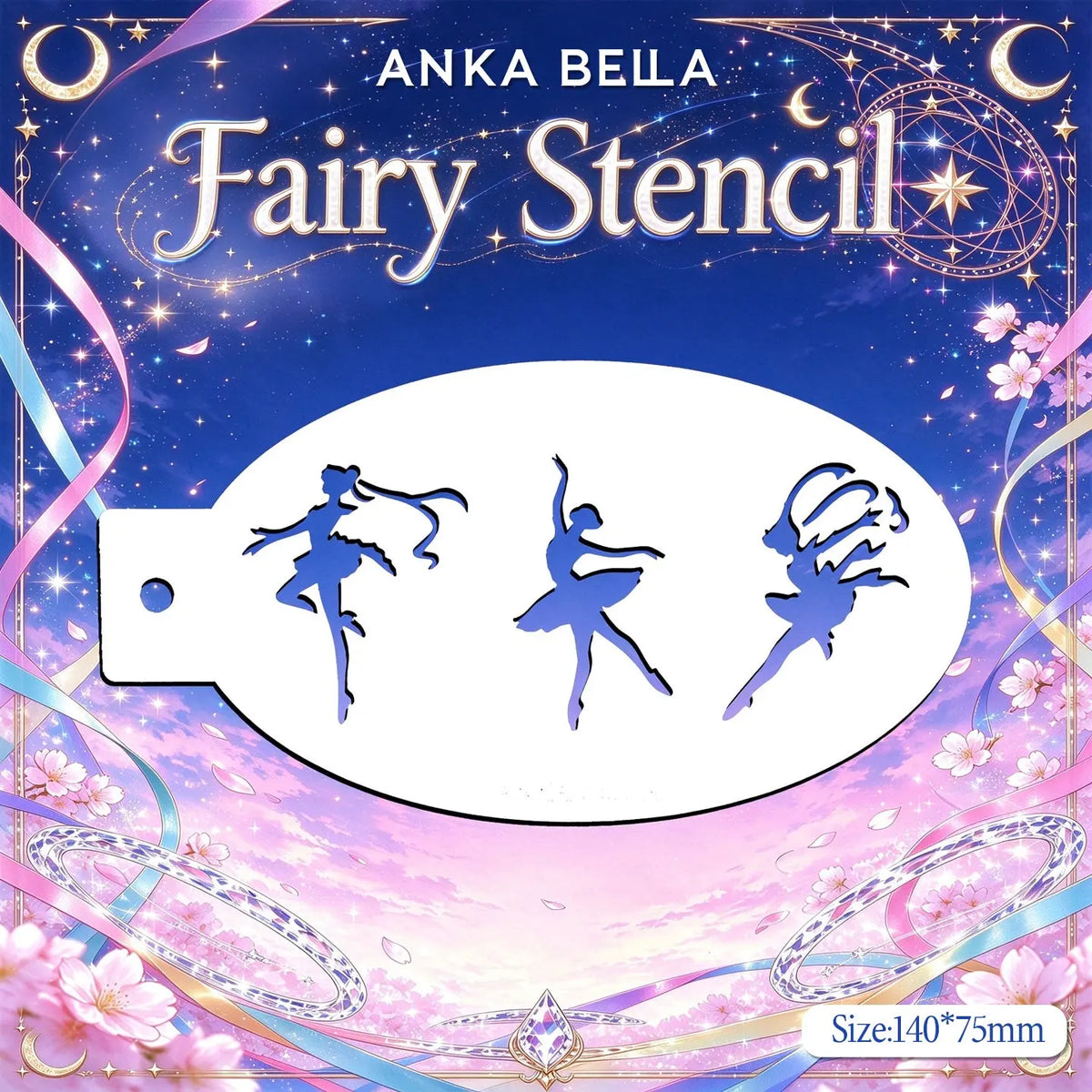 Anka Bella Fairy Stencil, ballet fairy reusable face and body paint template size 140*75mm for party body art makeup