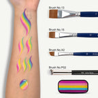 Anka Bella face paint swatch on arm with face painting brushes，pink rainbow
