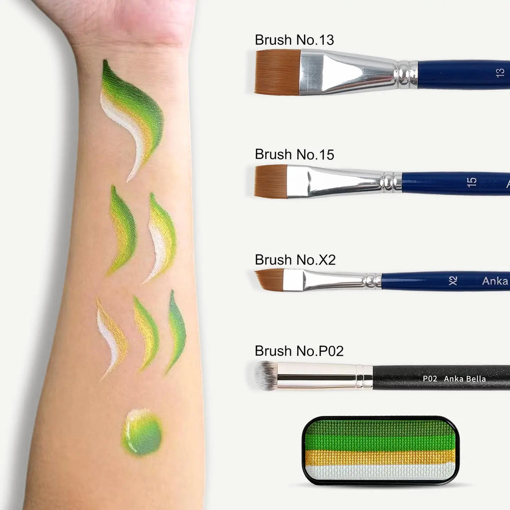 Anka Bella 4 Shade White Shimmer Gold Green Water Activated Face Paint, Non-Toxic Skin Safe Washable Kids Body Paint for St Patrick's Day Cosplay Anka Bella