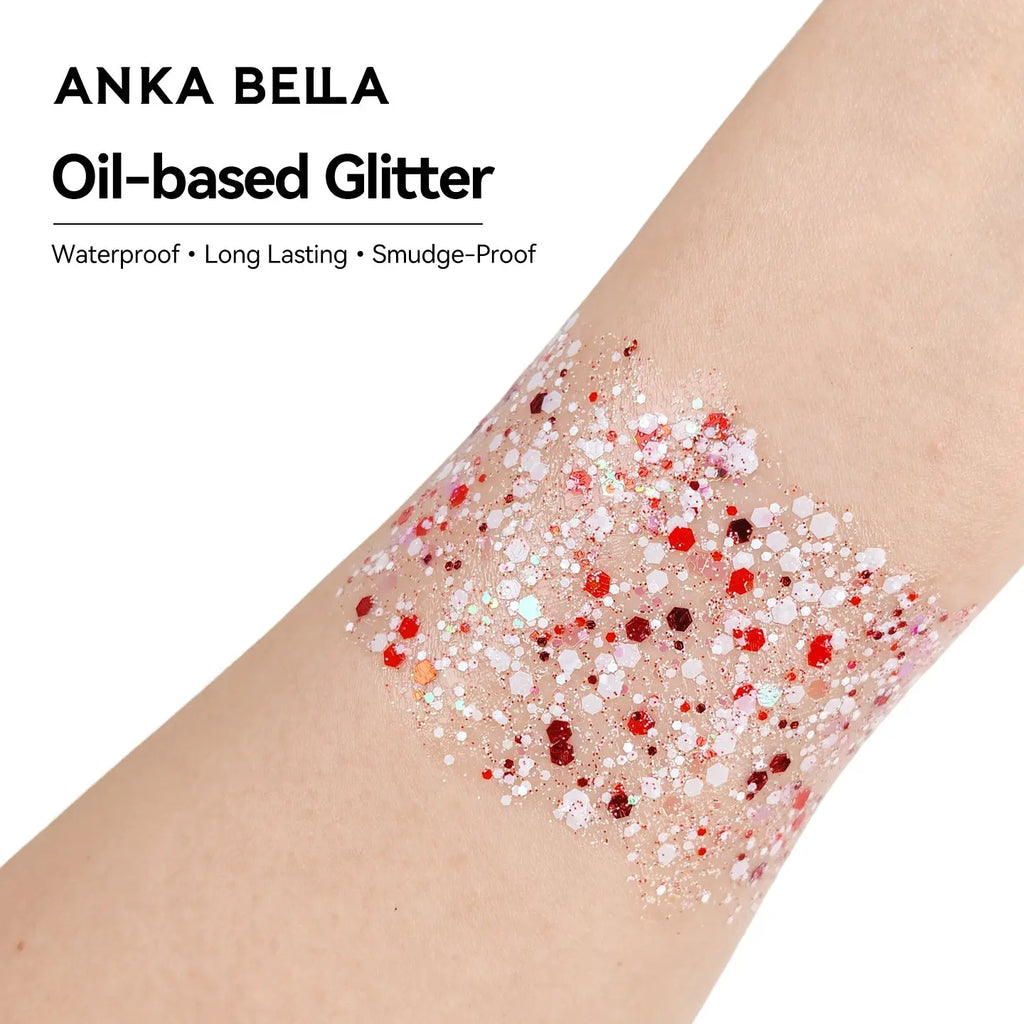 Anka Bella Iridescent Red White Glitter, Safe Face Body Glitter for Festival Makeup Anka Bella