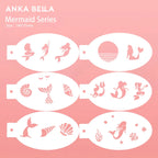 AnkaBella Mermaid Series face paint stencils, mermaid tail seashell sea creature patterns