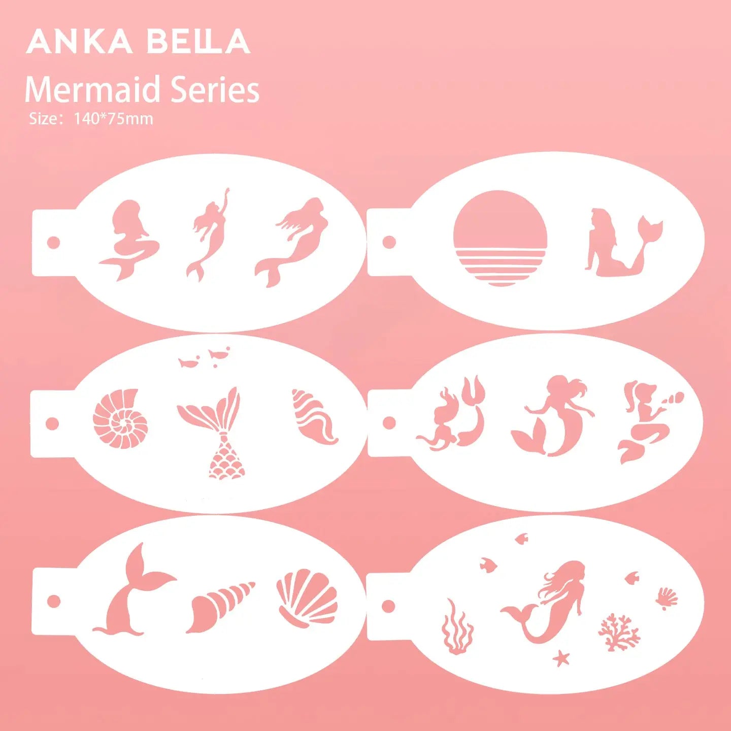 AnkaBella Mermaid Series face paint stencils, mermaid tail seashell sea creature patterns