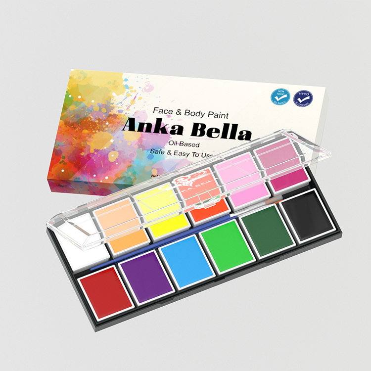 Paleta de pintura facial a base de aceite: 12 colores vibrantes y resistentes al agua