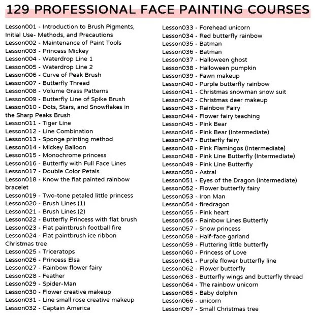 Professional level tutorials face painting（Lesson 129 is only available online）