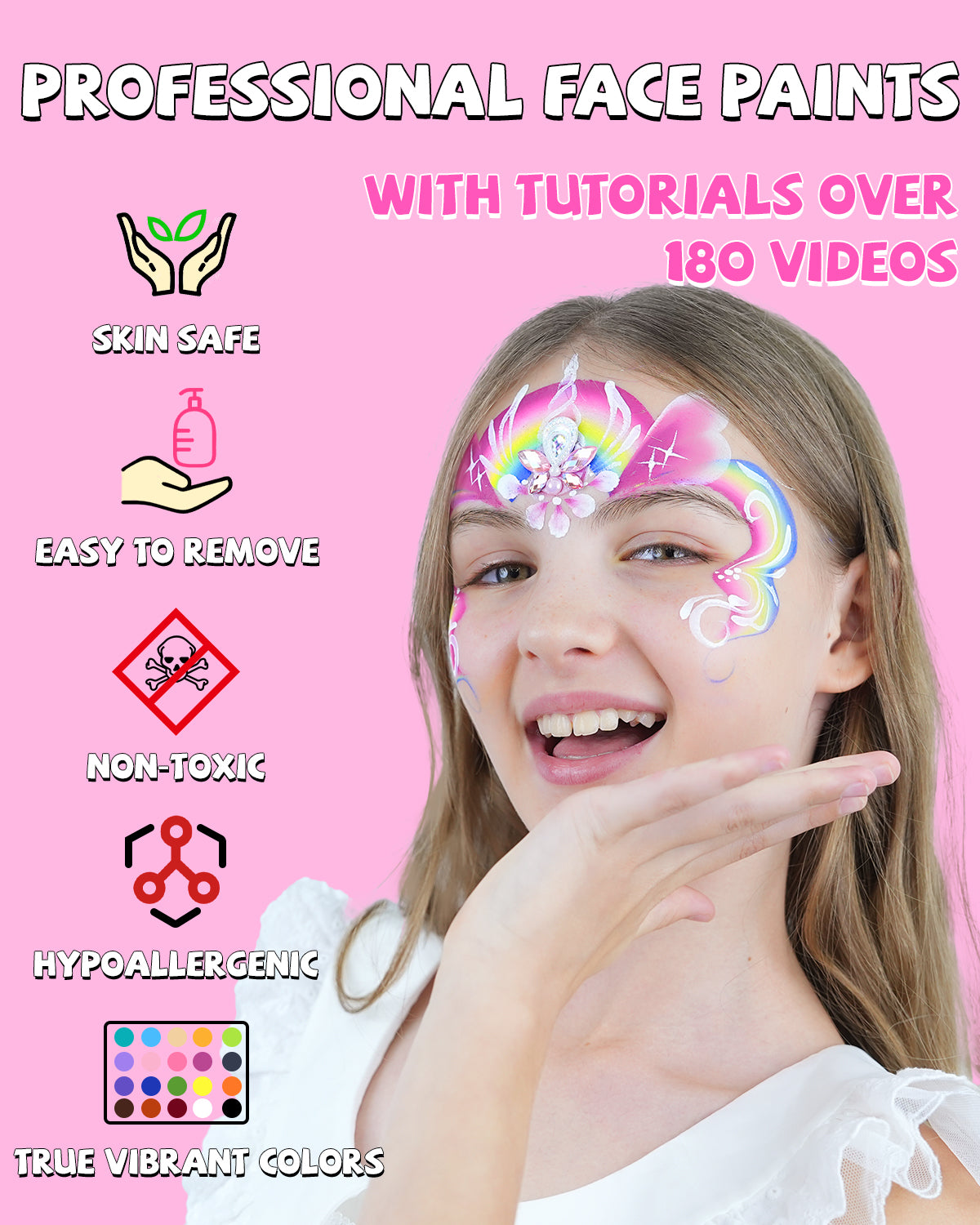 60gm Water Activated Split Cake Face Paint,Professional Washable Non Toxic Face Painting Kit for Kids & Adults,Gift for Halloween Birthday Parties/Carnival