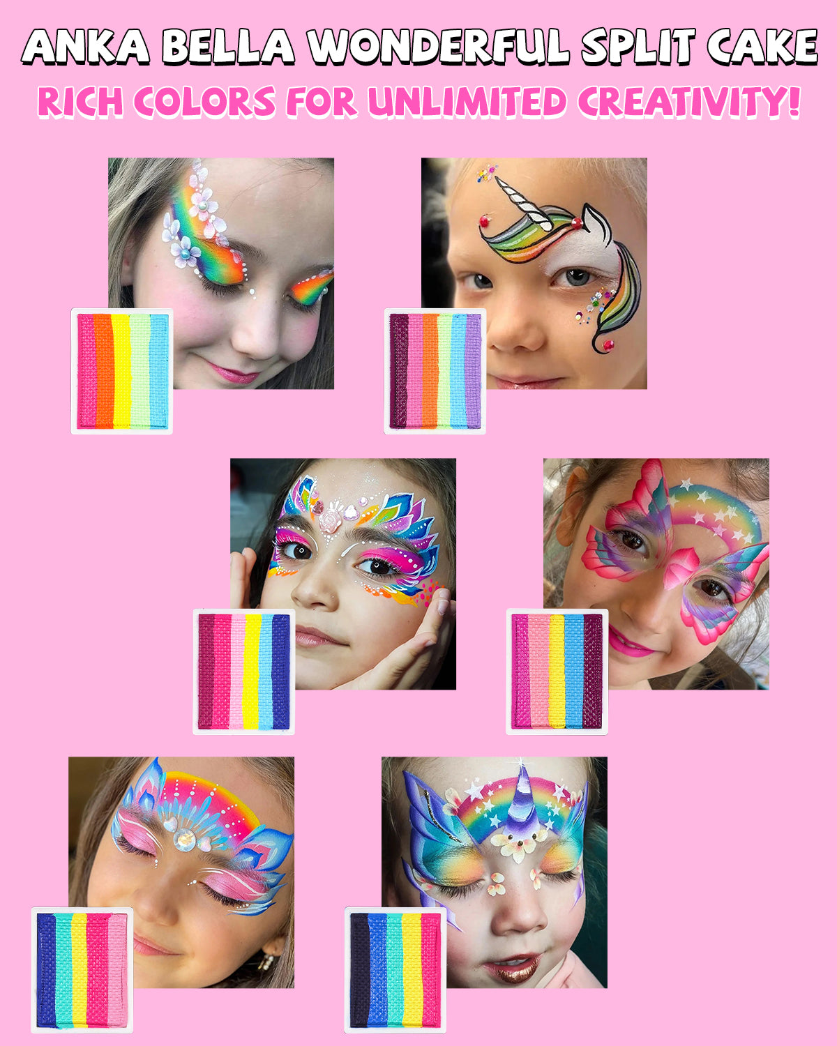60gm Water Activated Split Cake Face Paint,Professional Washable Non Toxic Face Painting Kit for Kids & Adults,Gift for Halloween Birthday Parties/Carnival