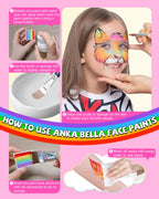 60gm Water Activated Split Cake Face Paint,Professional Washable Non Toxic Face Painting Kit for Kids & Adults,Gift for Halloween Birthday Parties/Carnival Anka Bella