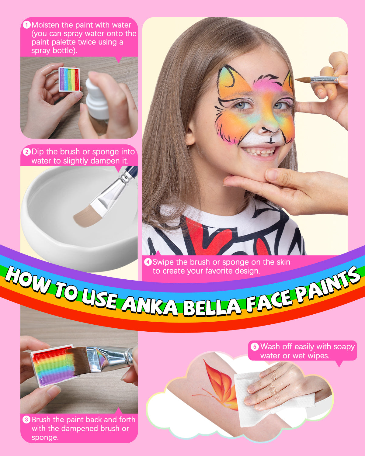 60gm Water Activated Split Cake Face Paint,Professional Washable Non Toxic Face Painting Kit for Kids & Adults,Gift for Halloween Birthday Parties/Carnival