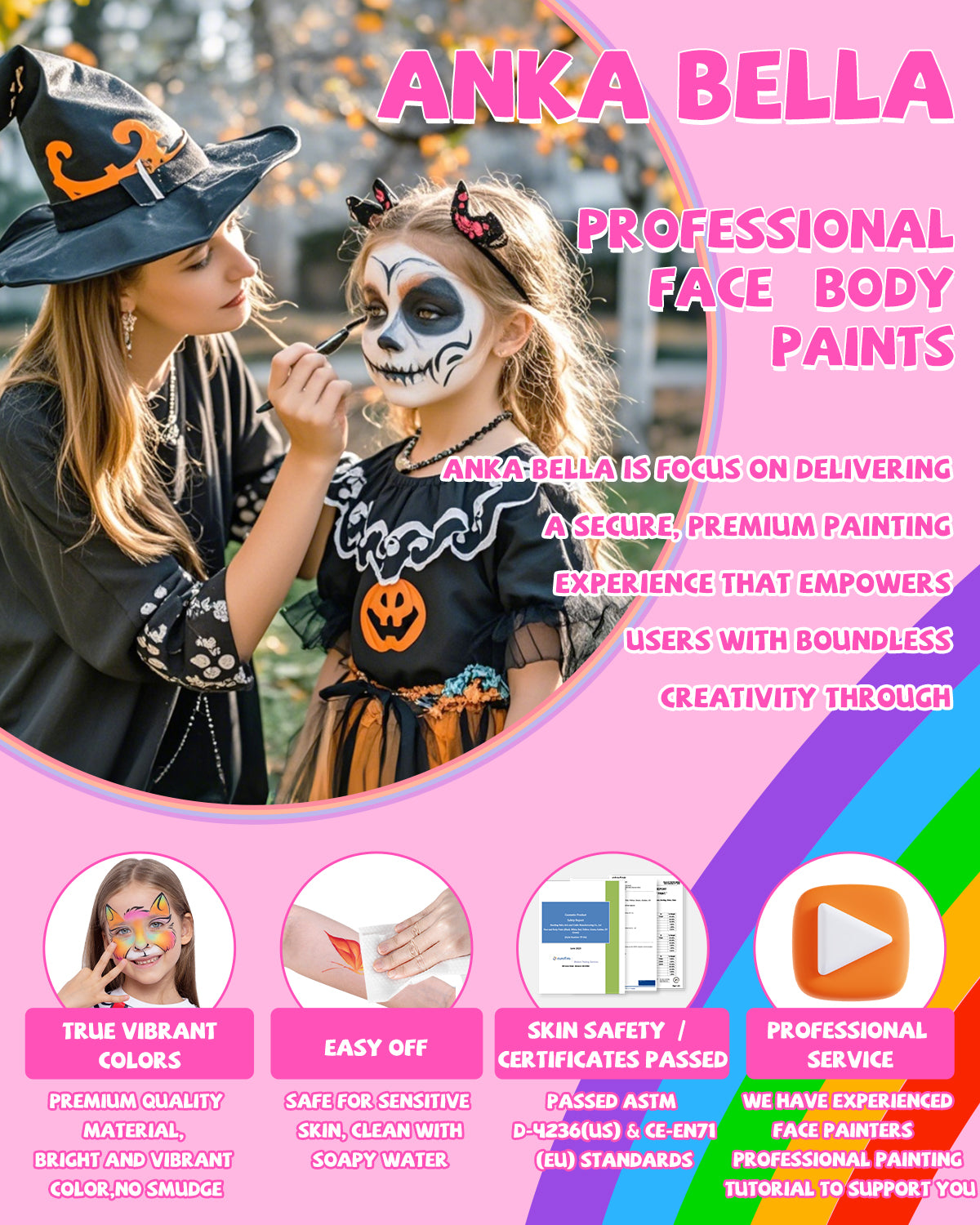 60gm Water Activated Split Cake Face Paint,Professional Washable Non Toxic Face Painting Kit for Kids & Adults,Gift for Halloween Birthday Parties/Carnival