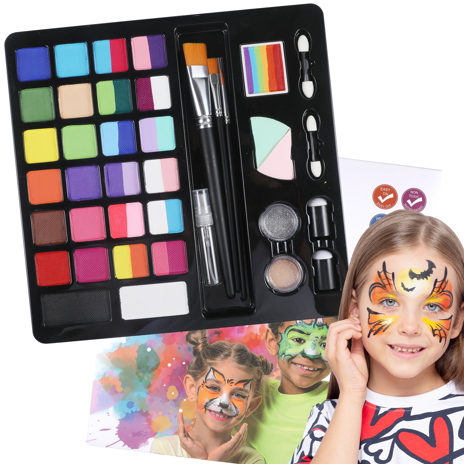 Kit de pintura facial de 24 colores para niños: seguro y divertido, con 30 tutoriales gratuitos