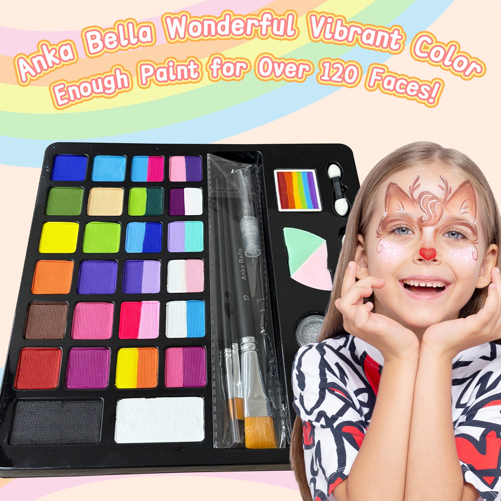 Kit de pintura facial de 24 colores para niños: seguro y divertido, con 30 tutoriales gratuitos