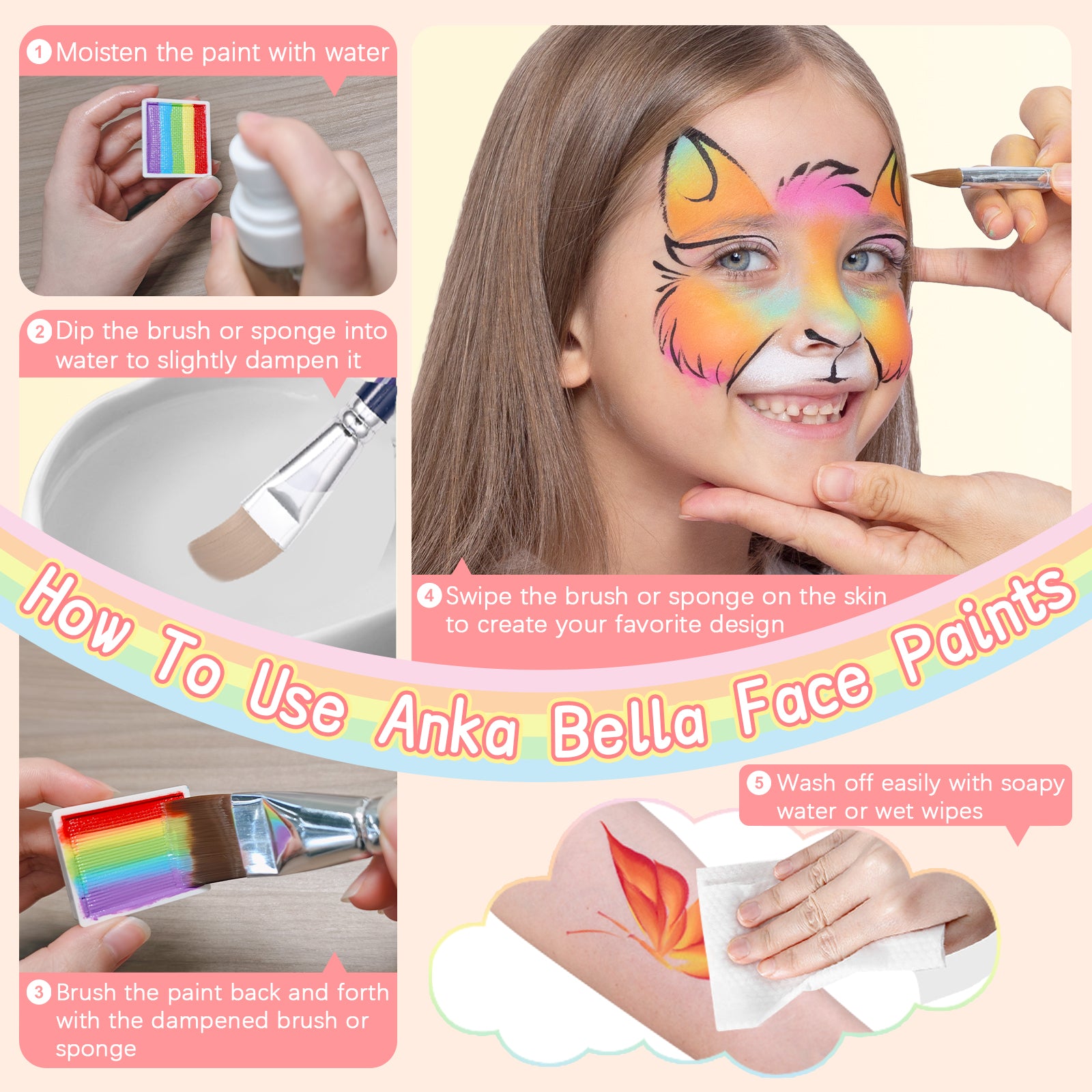 Kit de pintura facial de 24 colores para niños: seguro y divertido, con 30 tutoriales gratuitos
