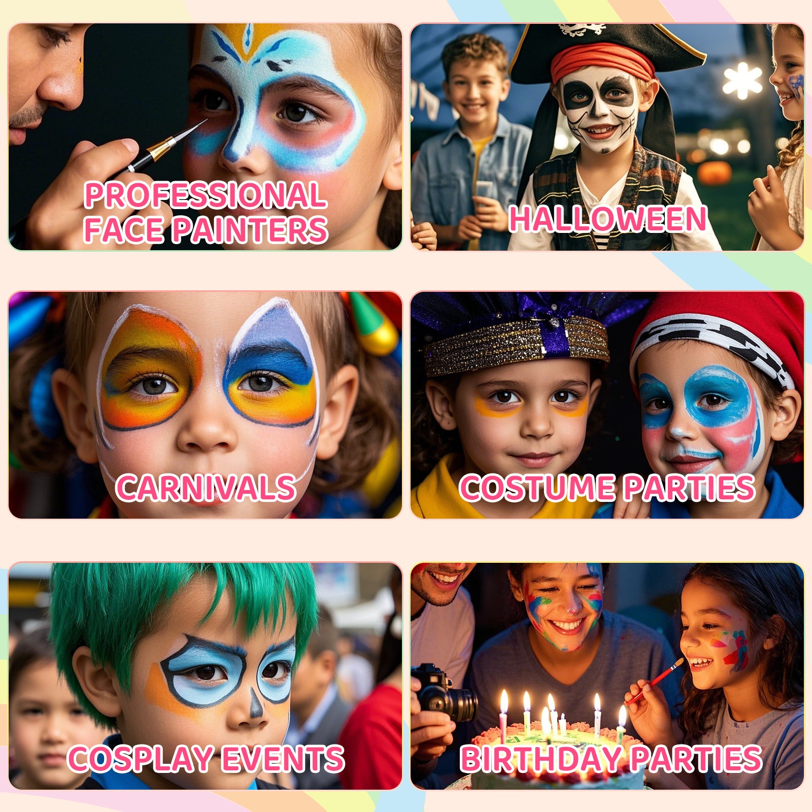 Kit de pintura facial de 24 colores para niños: seguro y divertido, con 30 tutoriales gratuitos