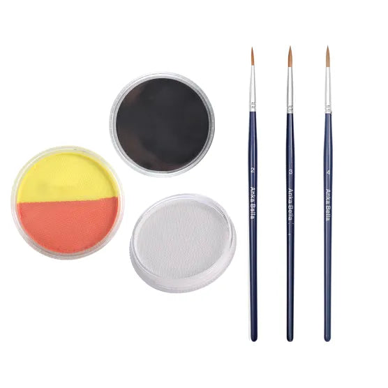 Pintura facial redonda de pastel amarillo y naranja ankabellaPintura facial, Anka bella