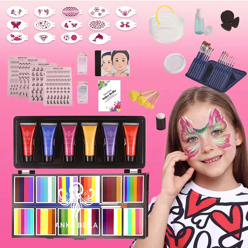 All-in-One Face Painting Kit with 129 Pro Lessons – Creative Set for Artists & Beginners