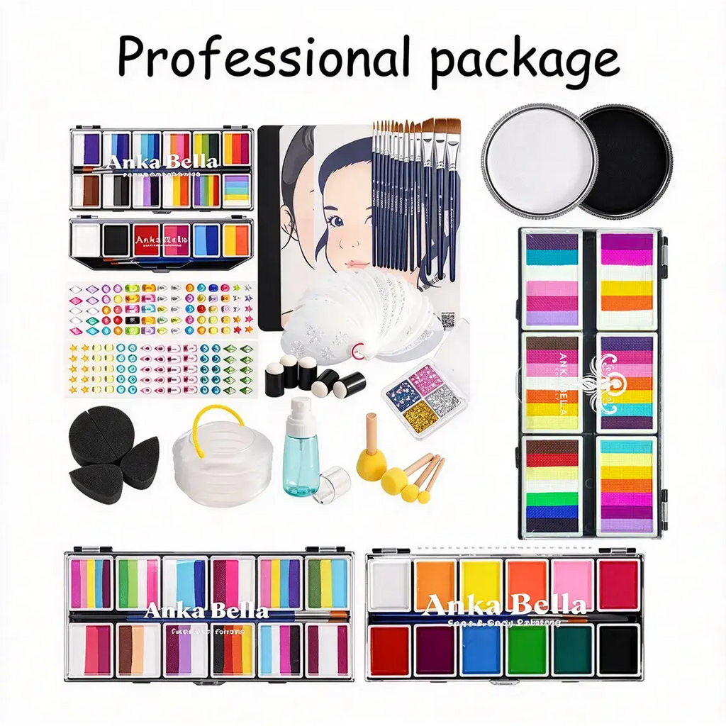 Anka Bella All-in-One Pro Face Paint Kit (20-Pcs Set) + 129 Video Masterclass Bundle Anka Bella