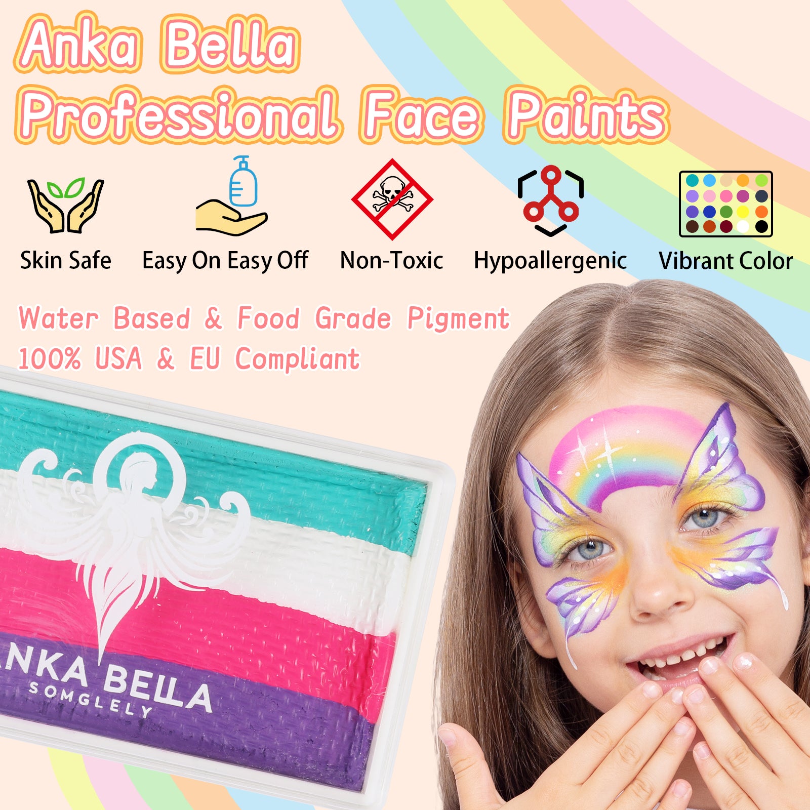 Pintura profesional para niños, fácil de limpiar y brillante (set Sky Rainbow) 