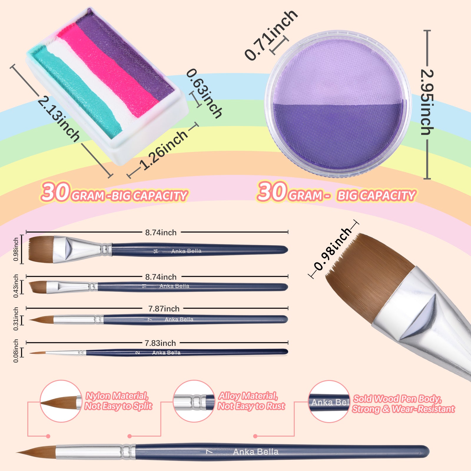 Pintura profesional para niños, fácil de limpiar y brillante (set Sky Rainbow) 