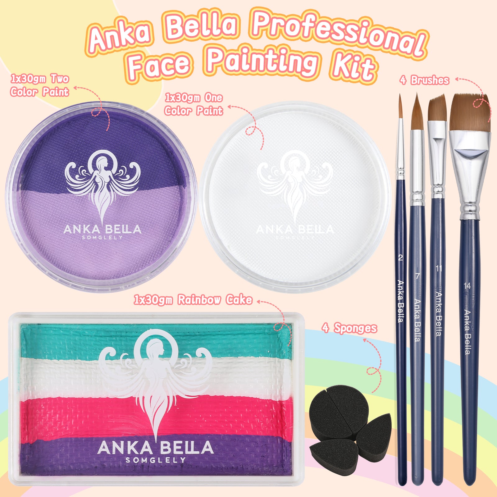 Pintura profesional para niños, fácil de limpiar y brillante (set Sky Rainbow) 