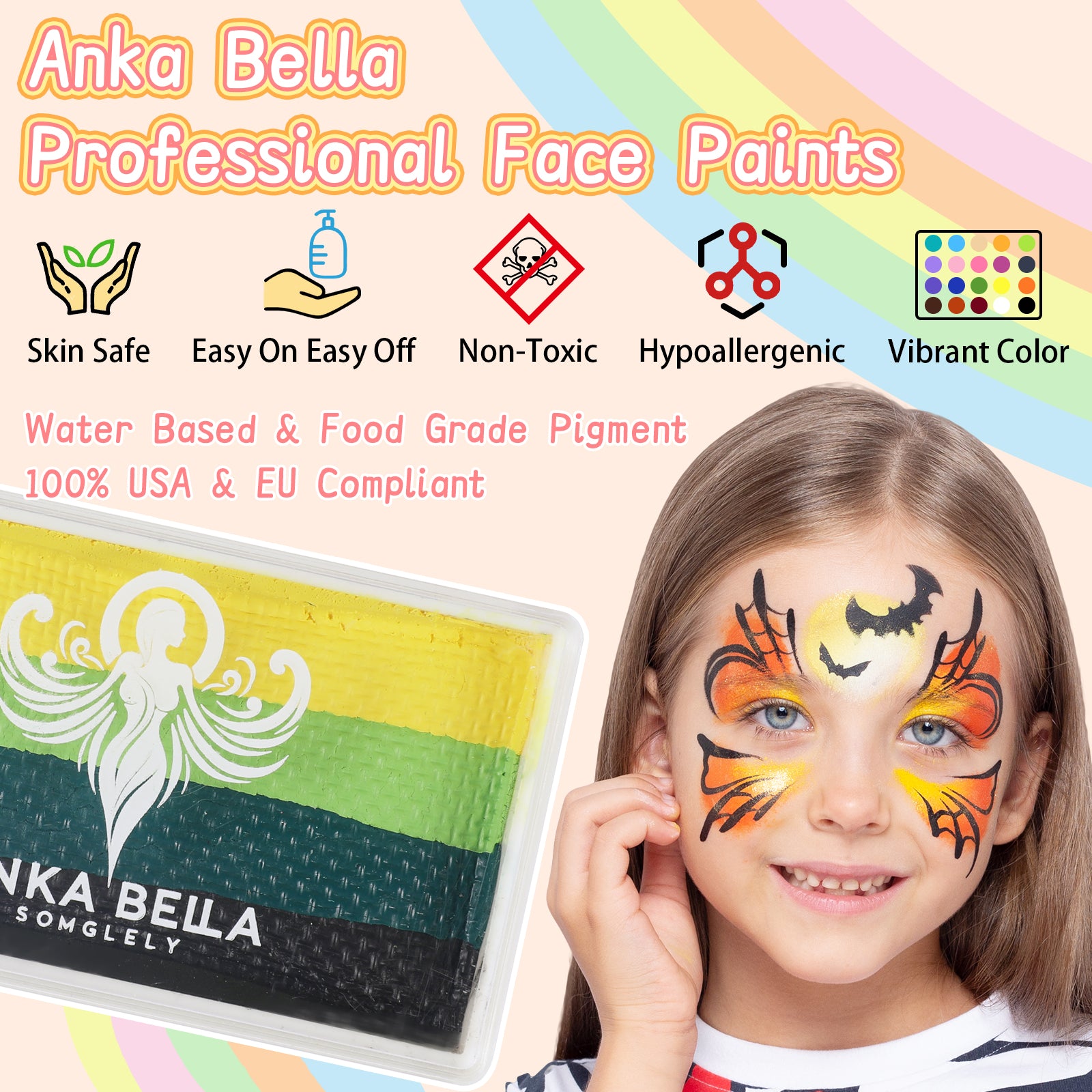 Pintura profesional para niños, fácil de limpiar y brillante (set arcoíris verde) 