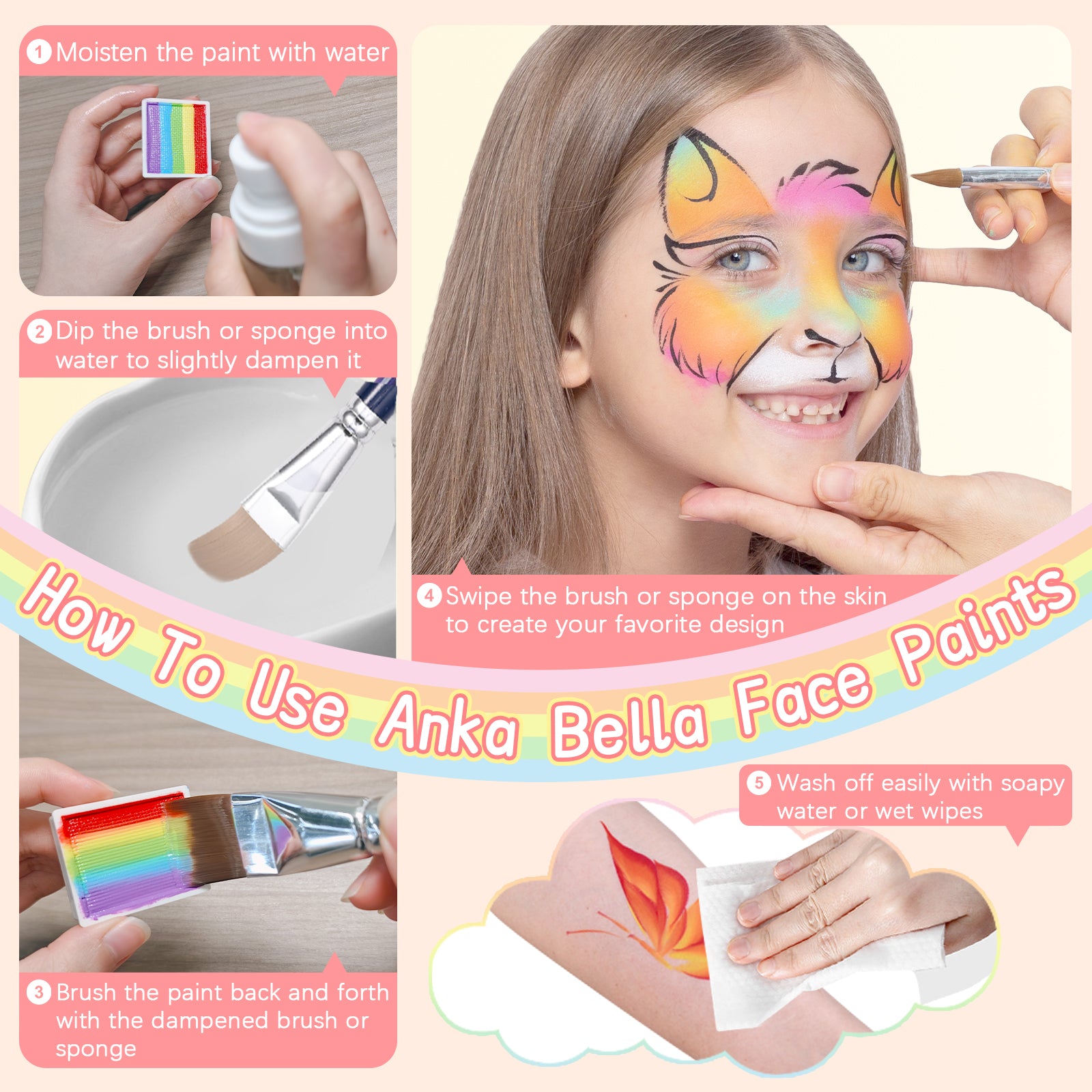 Pintura profesional para niños, fácil de limpiar y brillante (set arcoíris verde) 